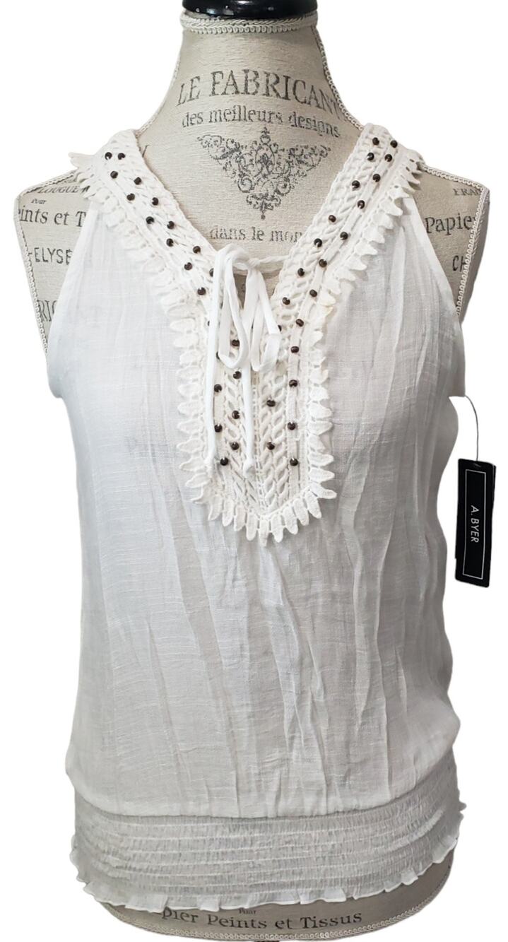 A. Beyer Off White V Cut Tank Top w. Elastic Waist | Size Medium BNWT